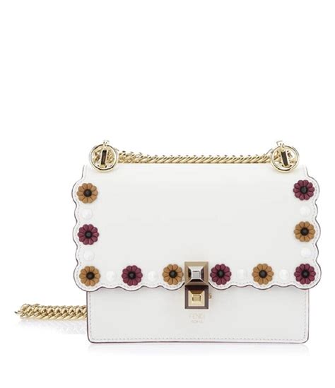 FENDI Womens Kan I White Multi Color Flowers Soft Leather 